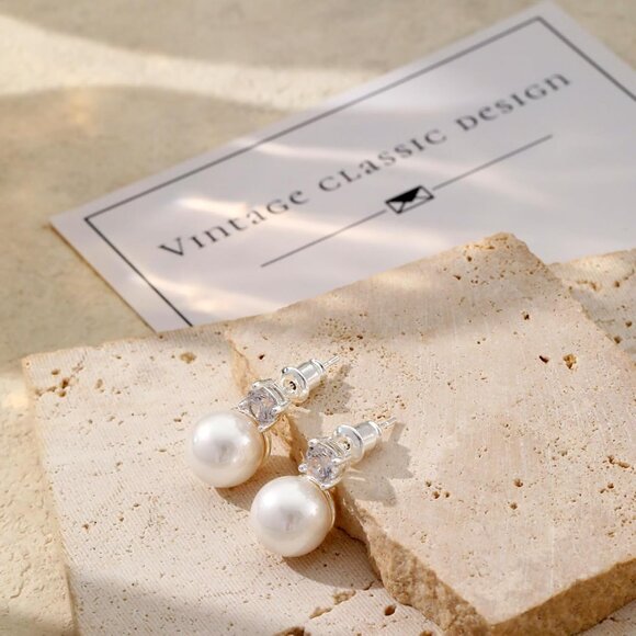 Women's Elegant Lightweight Casual Silver Pearl Drop Dangle Earrings Jewelry - Picture 6 of 7